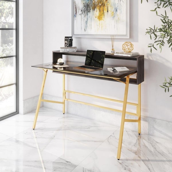 Techni Mobili Home Office Writing Desk with Riser, Gold RTA-4833D-GLD - main